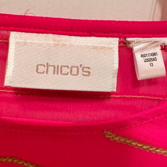 Chico's Fushia & Gold Sequin Embroidered Blouse - Picture 9 of 9